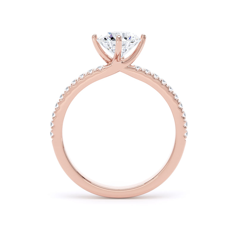 Round Diamond Rose Gold Ring, Shoulder Set Compass Claws | LGR RSP01