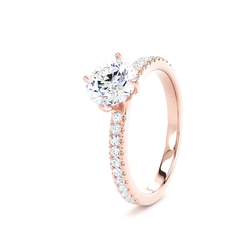 Round Diamond Rose Gold Ring, Shoulder Set Compass Claws | LGR RSP01