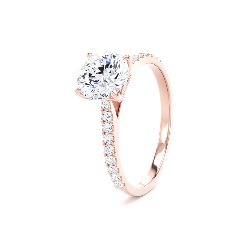 Round Diamond Rose Gold Ring, Scallop Lotus Head | SMR RSP02