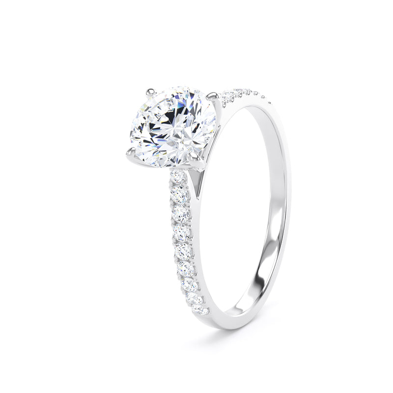 Round Diamond Platinum Ring, Scallop Lotus Head | SMR RSP02