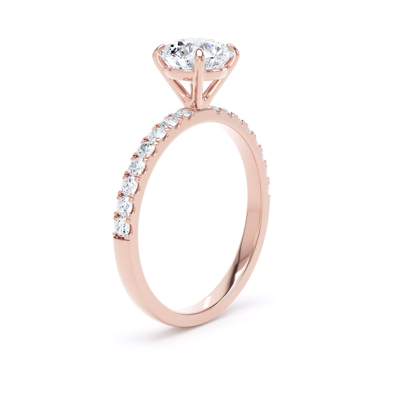 Round Diamond Rose Gold Ring, Floating Head Shoulder Set | LGR RSP03
