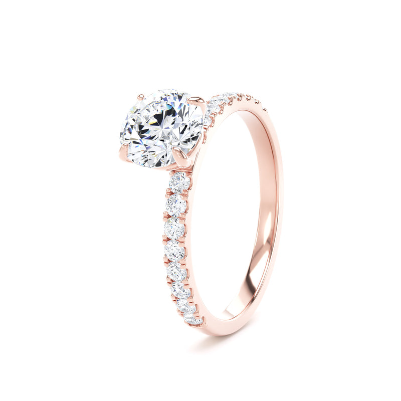 Round Diamond Rose Gold Ring, Floating Head Shoulder Set | LGR RSP03