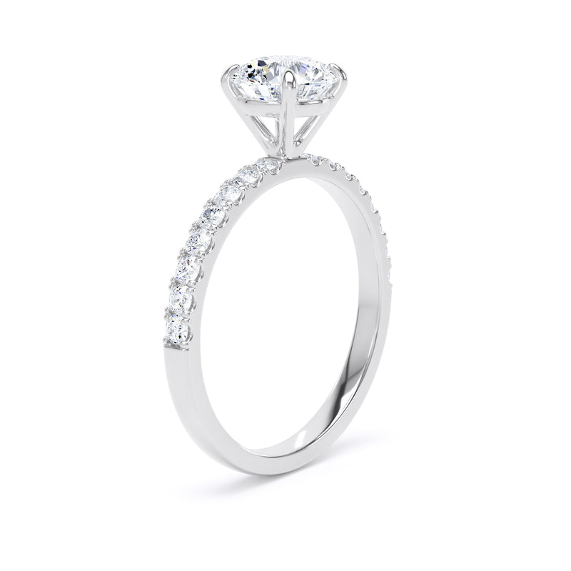 Round Diamond White Gold Ring, Floating Head Shoulder Set | SMR RSP03