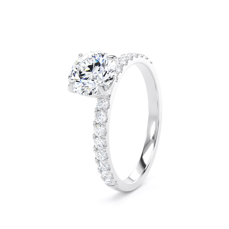 Round Diamond White Gold Ring, Floating Head Shoulder Set | SMR RSP03