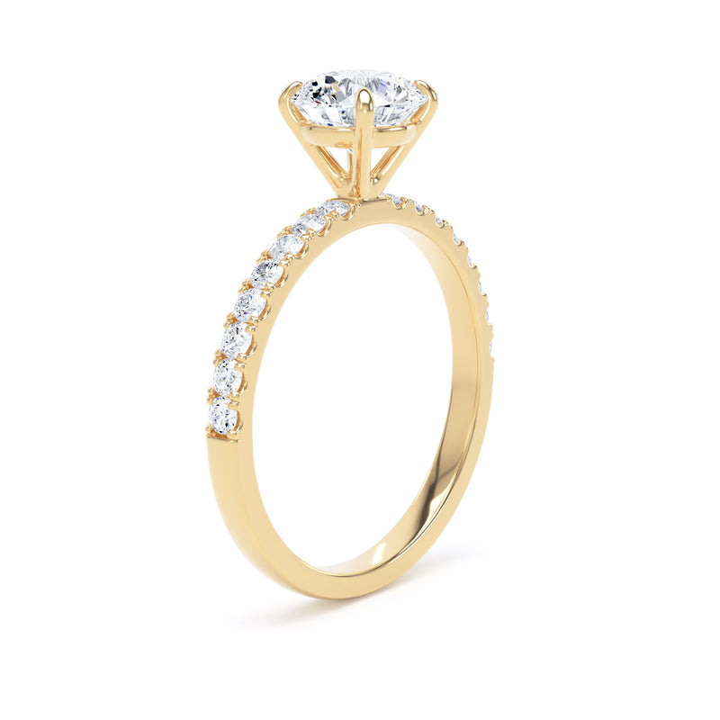 Round Diamond Yellow Gold Ring, Floating Head Shoulder Set | LGR RSP03