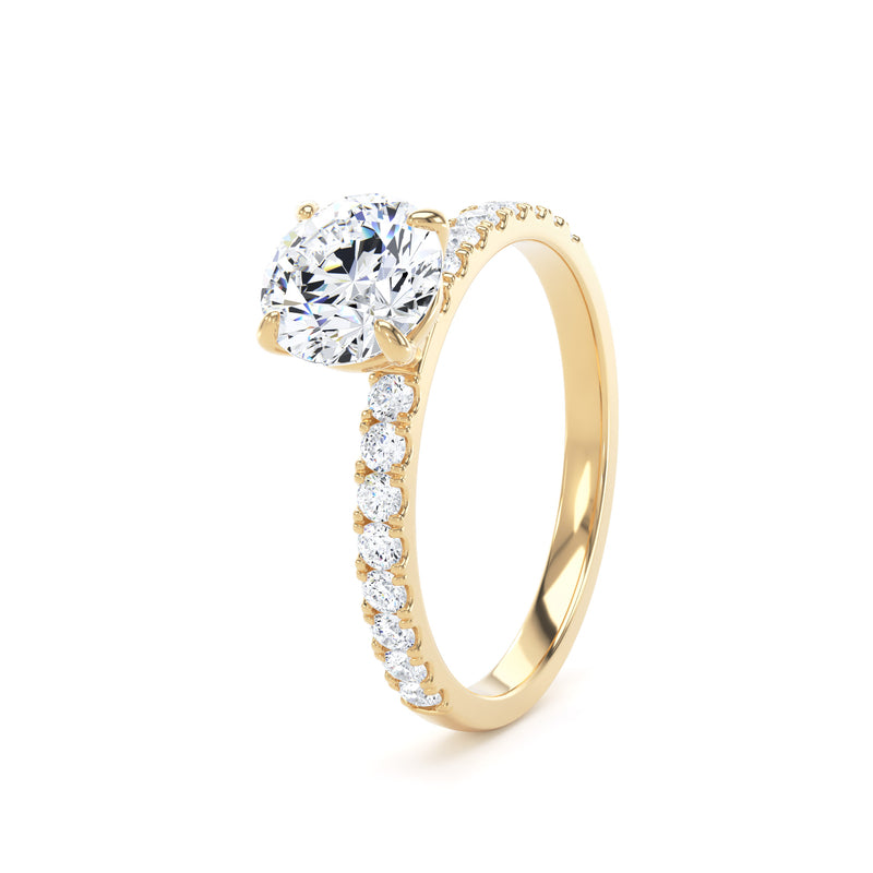 Round Diamond Yellow Gold Ring, Floating Head Shoulder Set | LGR RSP03