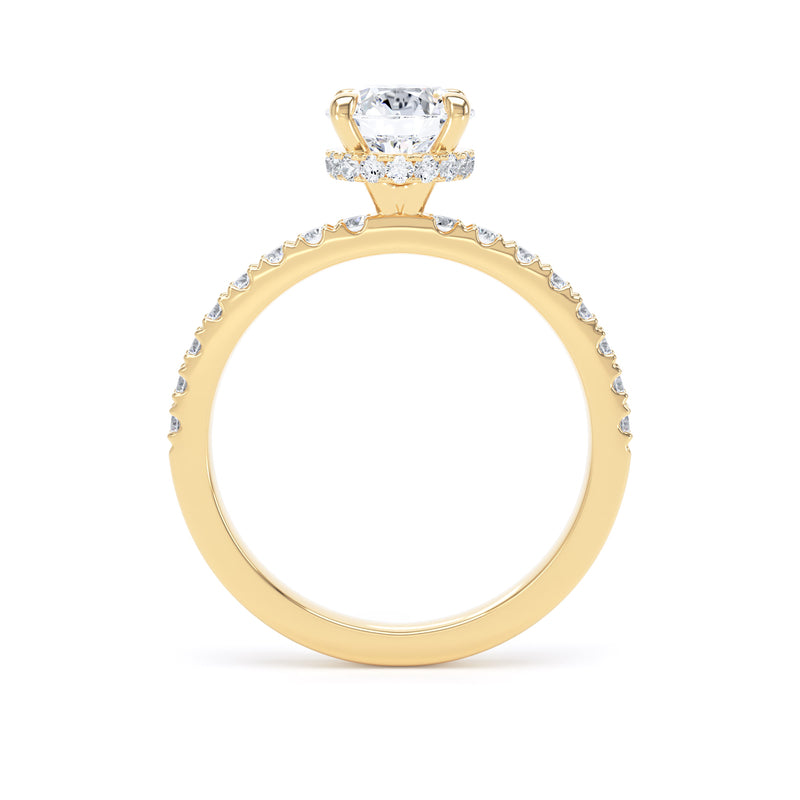 Round Diamond Yellow Gold Ring, Diamond Band Hidden Halo | SMR RSS01