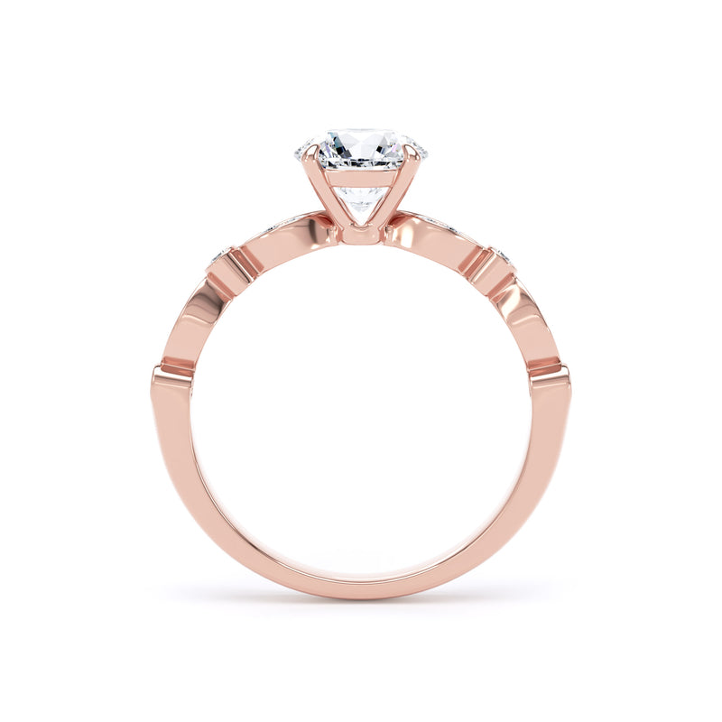 Round Diamond Rose Gold Ring, Fancy Diamond Shoulder Set | SMR RSV01