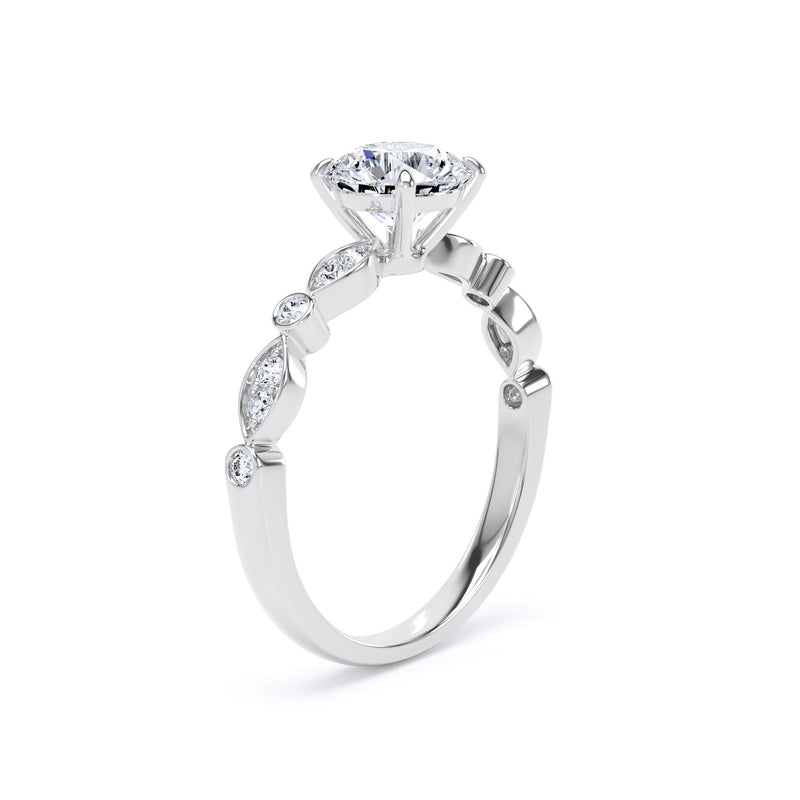 Round Diamond White Gold Ring, Fancy Diamond Shoulder Set | LGR RSV01
