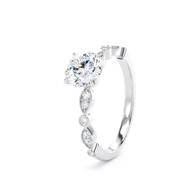 Round Diamond White Gold Ring, Fancy Diamond Shoulder Set | LGR RSV01