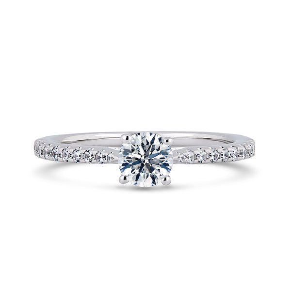 Round Shoulder Set White Gold Ring, Scallop | RSW01 SMR