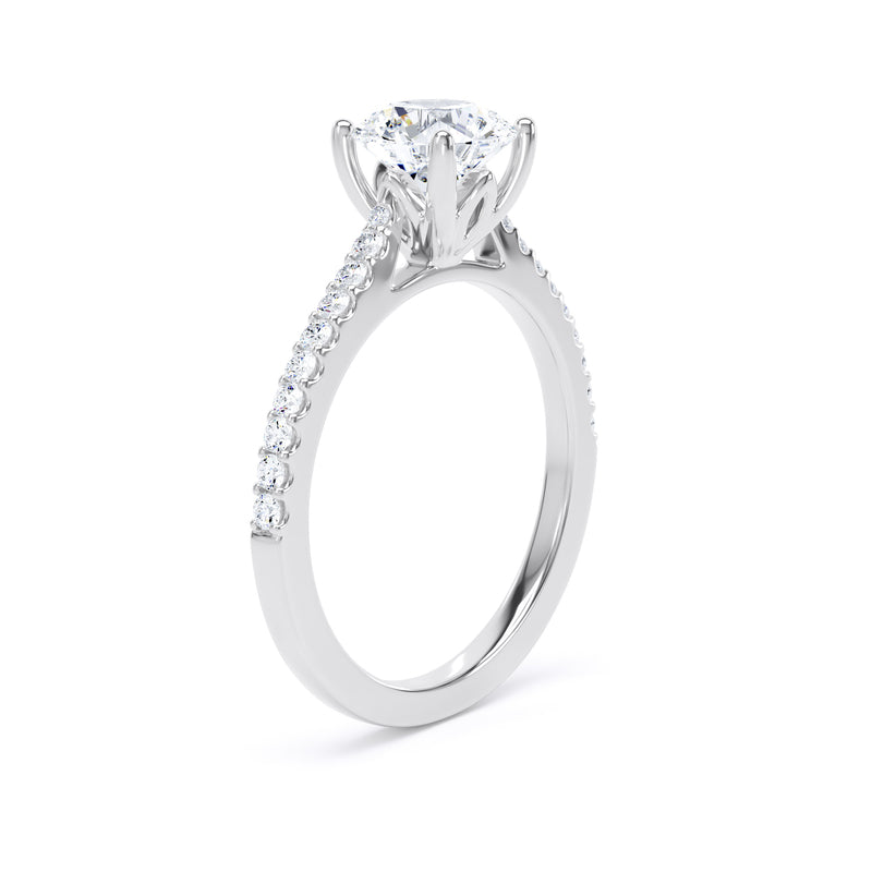 Round Shoulder Set Platinum Ring, Scallop | RSW01 LGR