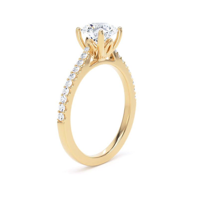 Round Shoulder Set Yellow Gold Ring, Scallop | RSW01 SMR