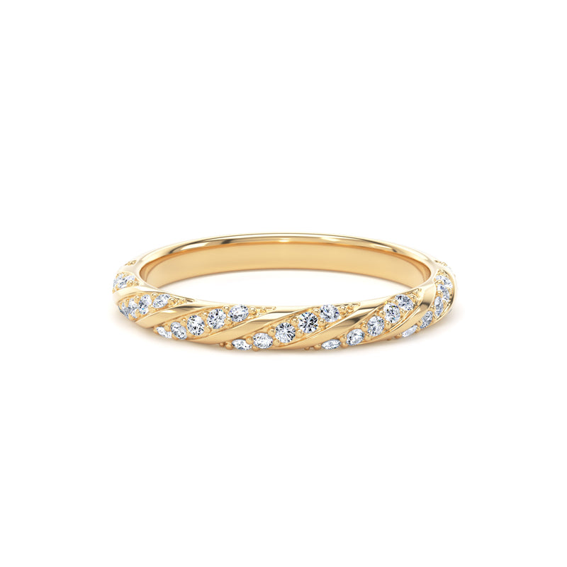 Round Diamond Yellow Gold Ring, Twisted Band Half Eternity | ET1214