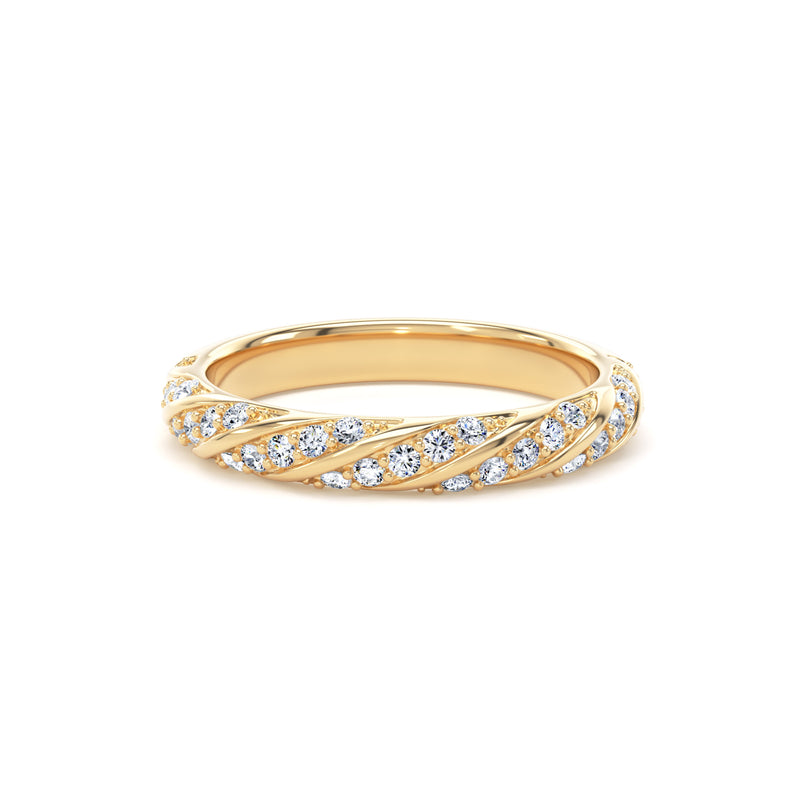Round Diamond Yellow Gold Ring, Twisted Band Half Eternity | ET1214