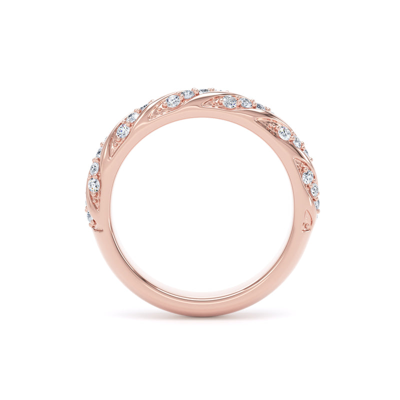 Round Diamond Rose Gold Ring, Twisted Band Half Eternity | ET1214