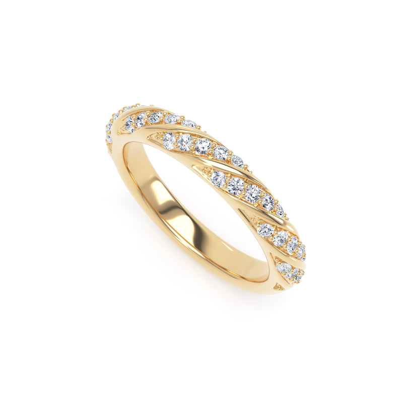 Round Diamond Yellow Gold Ring, Twisted Band Half Eternity | ET1214