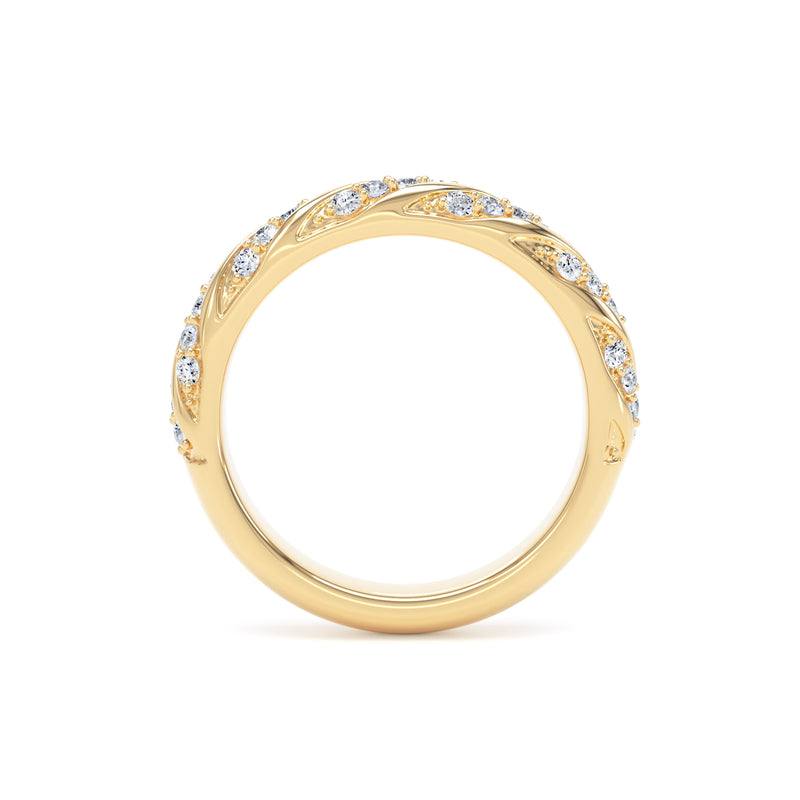 Round Diamond Yellow Gold Ring, Twisted Band Half Eternity | ET1214