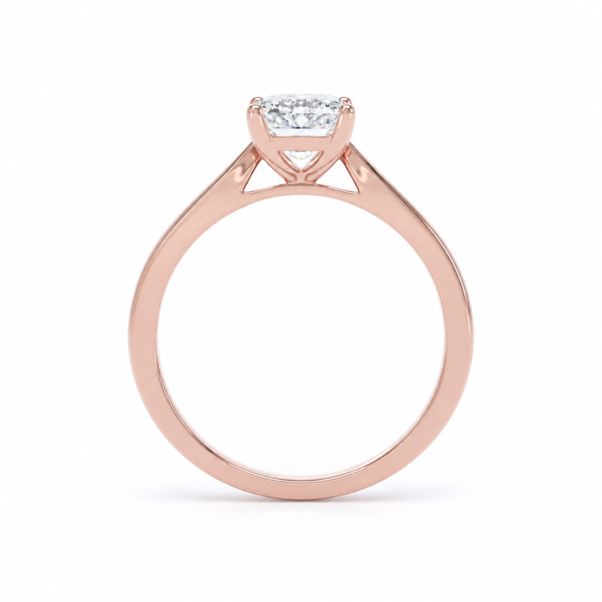 Radiant Diamond Rose Gold Engagement Ring, Tapered Band Solitaire | EPP01RA