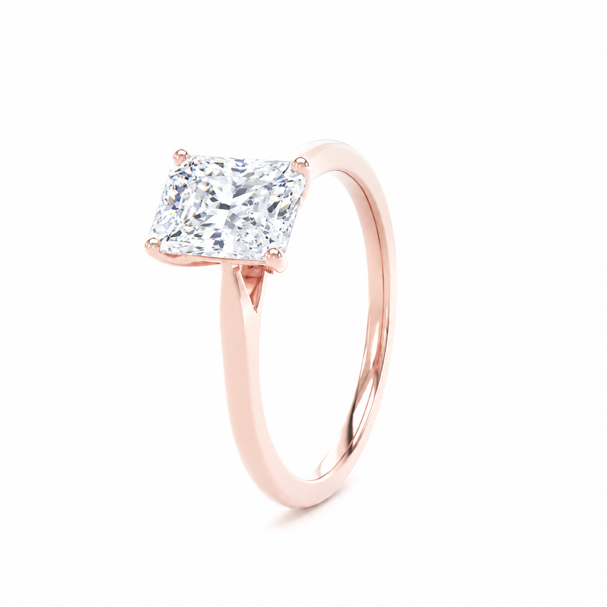 Radiant Diamond Rose Gold Engagement Ring, Tapered Band Solitaire | EPP01RA