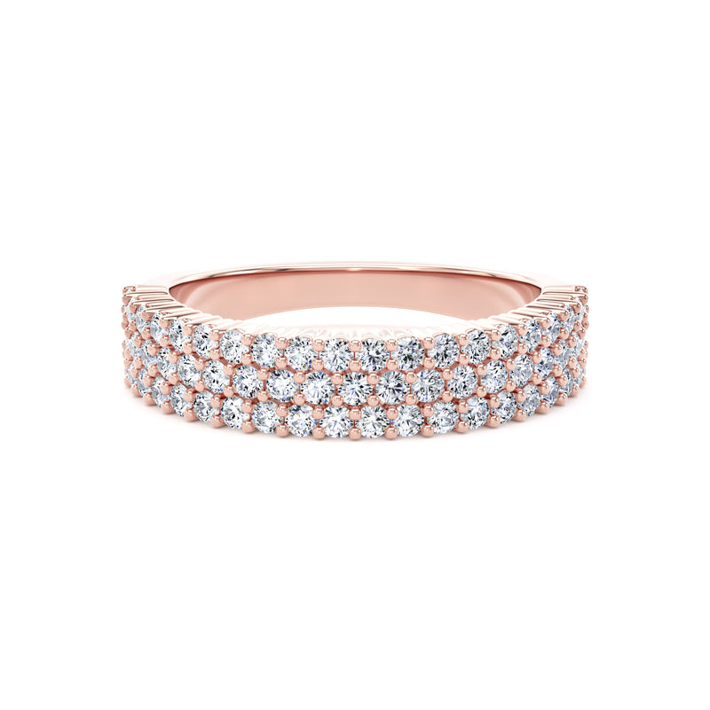 Round Diamond Rose Gold Ring, Pavé 3 Row Half Eternity | ET1213