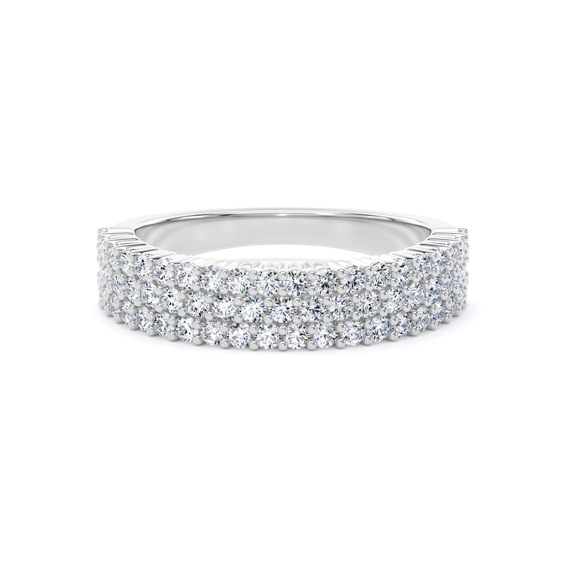 Round Diamond White Gold Ring, Pavé 3 Row Half Eternity | ET1213