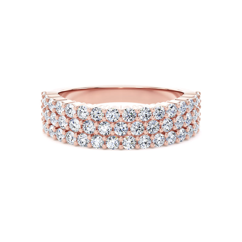 Round Diamond Rose Gold Ring, Pavé 3 Row Half Eternity | ET1213