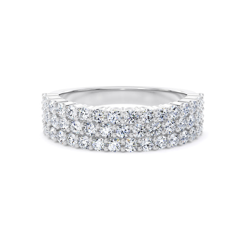 Round Diamond White Gold Ring, Pavé 3 Row Half Eternity | ET1213
