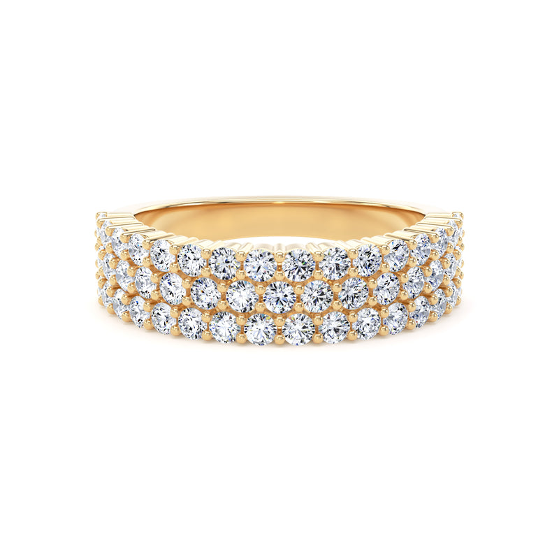 Round Diamond Yellow Gold Ring, Pavé 3 Row Half Eternity | ET1213