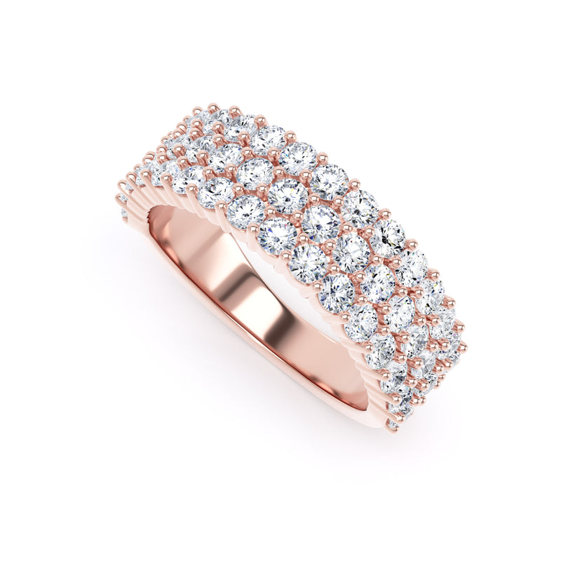 Round Diamond Rose Gold Ring, Pavé 3 Row Half Eternity | ET1213