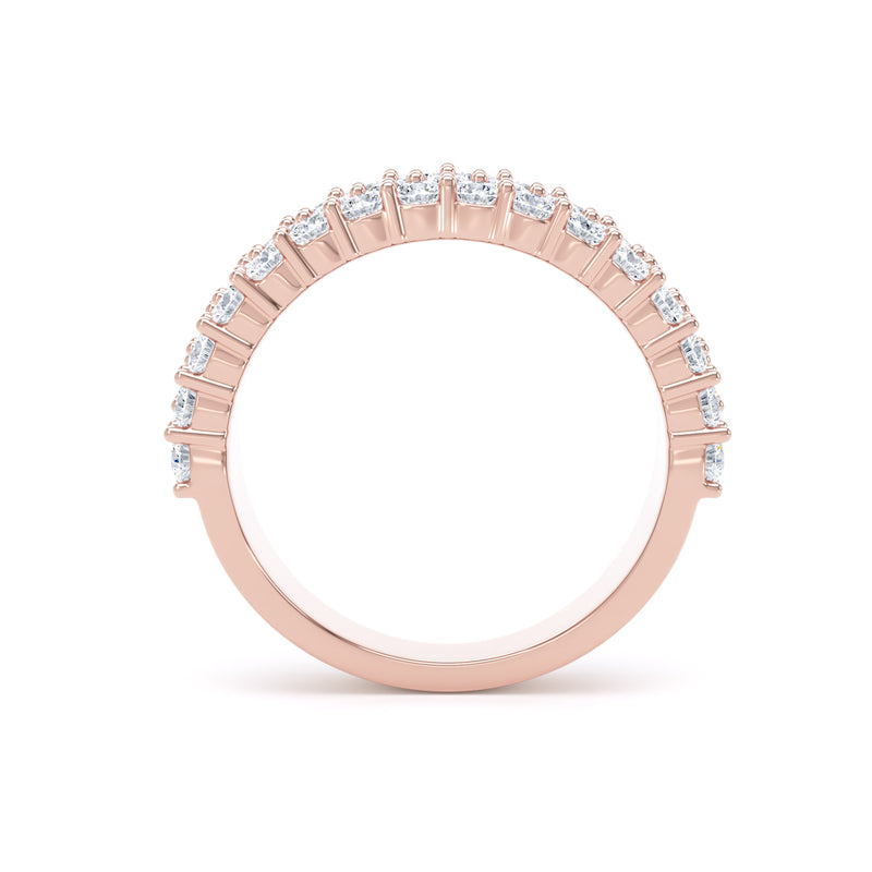 Round Diamond Rose Gold Ring, Pavé 3 Row Half Eternity | ET1213