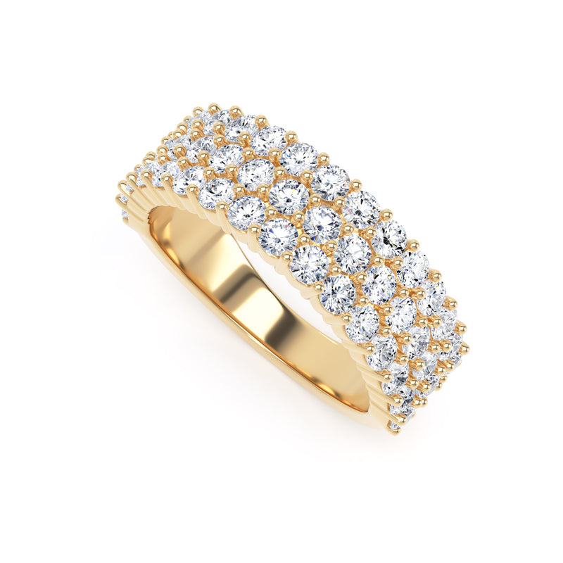 Round Diamond Yellow Gold Ring, Pavé 3 Row Half Eternity | ET1213