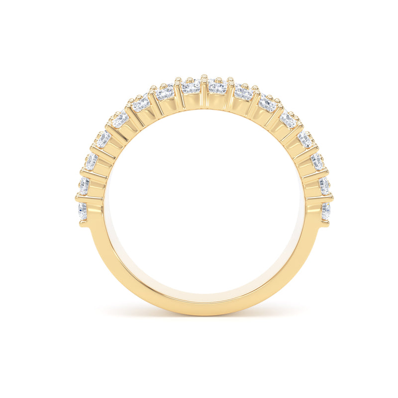 Round Diamond Yellow Gold Ring, Pavé 3 Row Half Eternity | ET1213