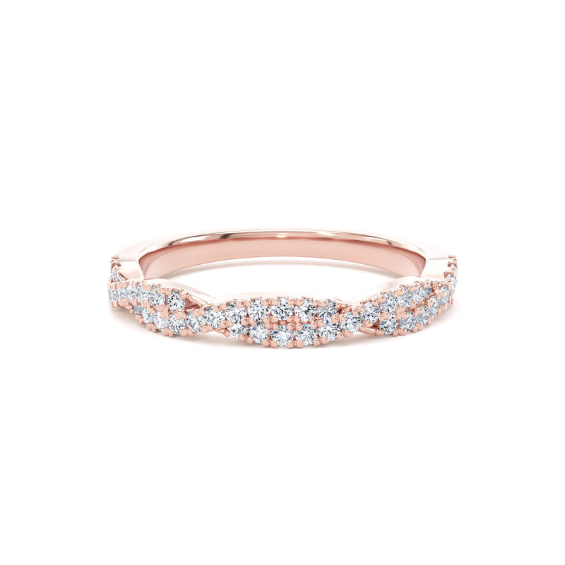 Round Diamond Rose Gold Ring, Fishtail Twisted Band Half Eternity | ET1212