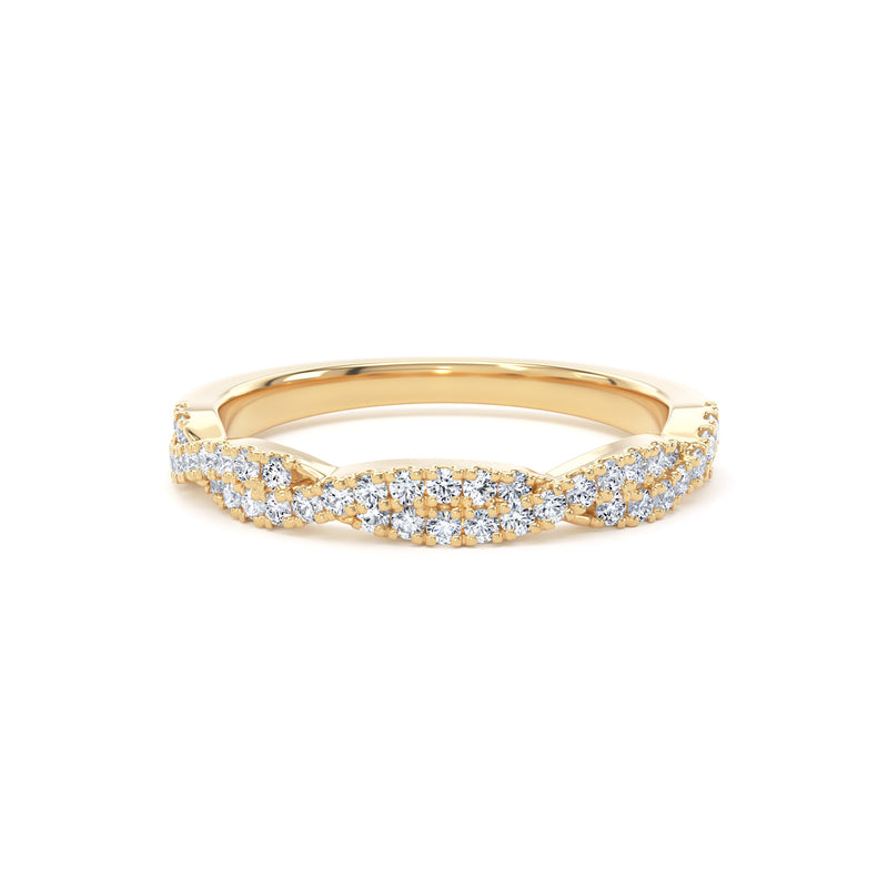 Round Diamond Yellow Gold Ring, Fishtail Twisted Band Half Eternity | ET1212