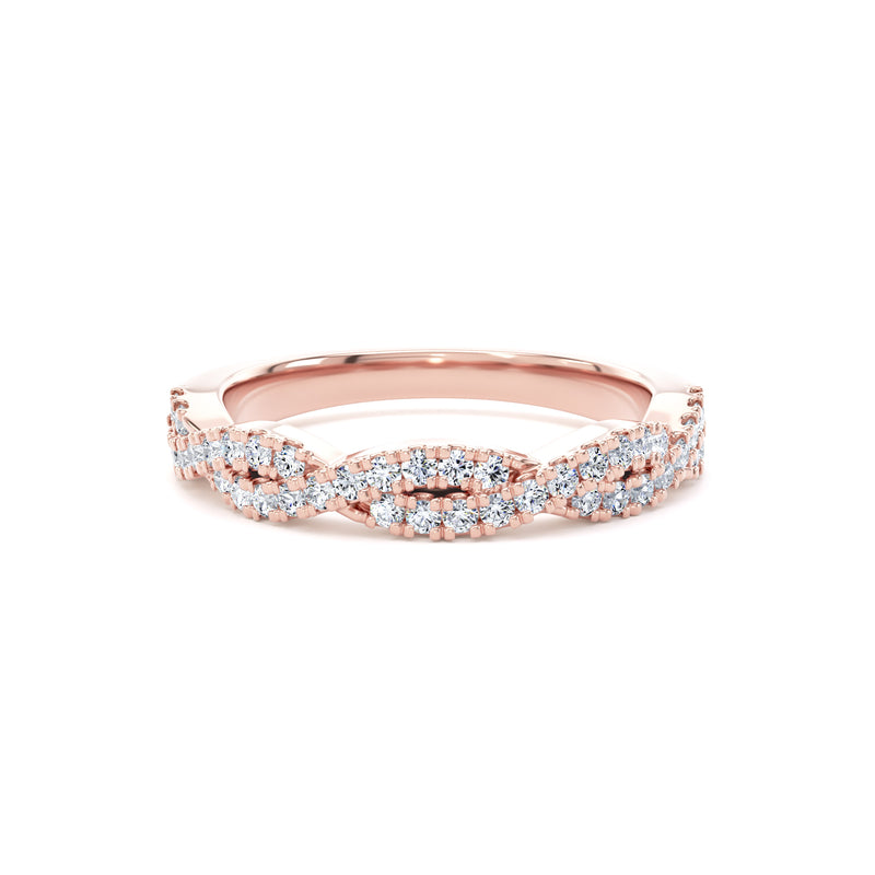 Round Diamond Rose Gold Ring, Fishtail Twisted Band Half Eternity | ET1212