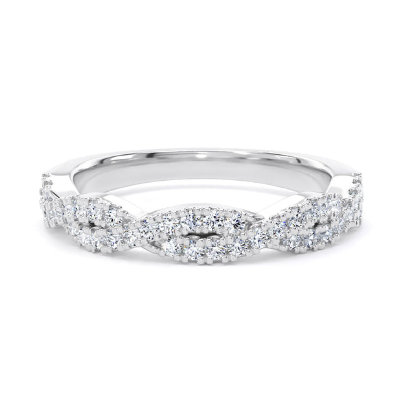 Round Diamond Ring, Fishtail Twisted Band Half Eternity | ET1212