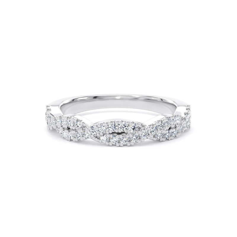 Round Diamond Platinum Ring, Fishtail Twisted Band Half Eternity | ET1212