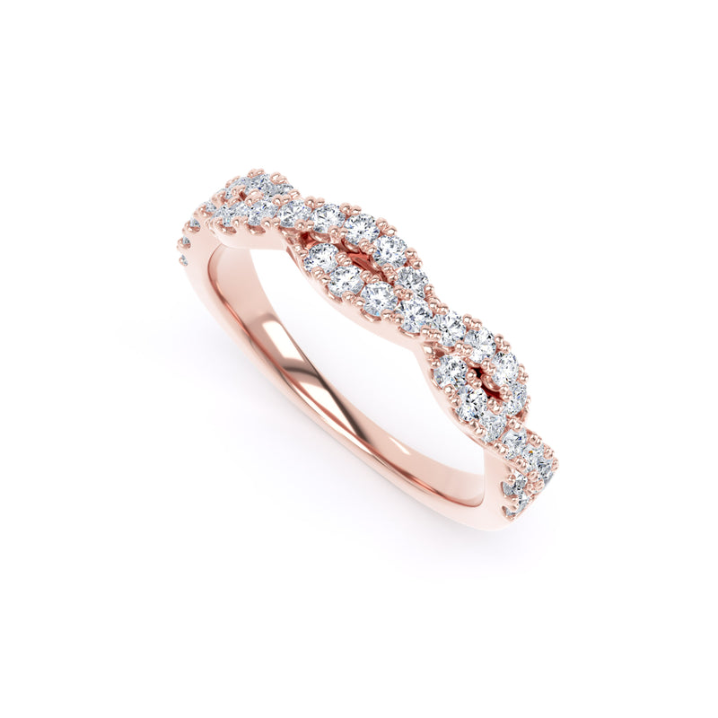 Round Diamond Rose Gold Ring, Fishtail Twisted Band Half Eternity | ET1212