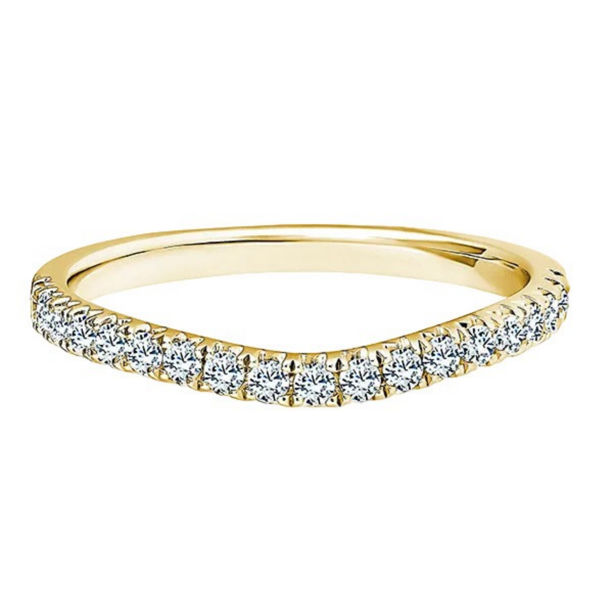 Round Diamond Yellow Gold Ring, Curved Micro Set Half Eternity | ET1248