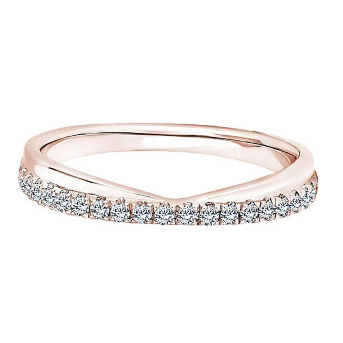 Round Diamond Rose Gold Ring, Wishbone Offset Half Eternity | ET1246
