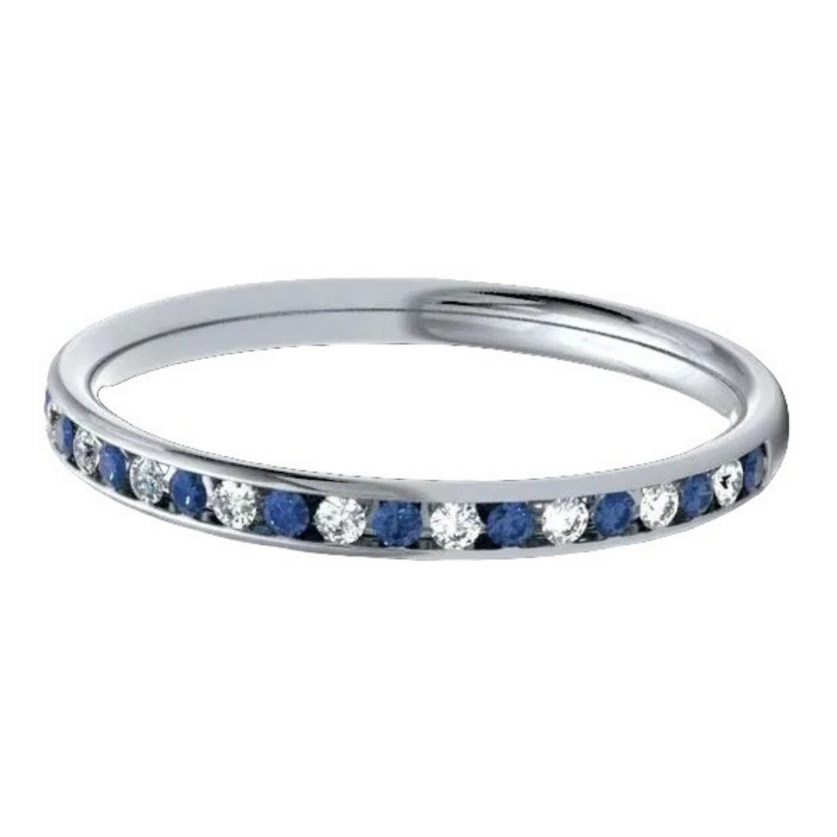 Round Diamond & Sapphire Platinum Ring, Channel Set Half Eternity | ET1301