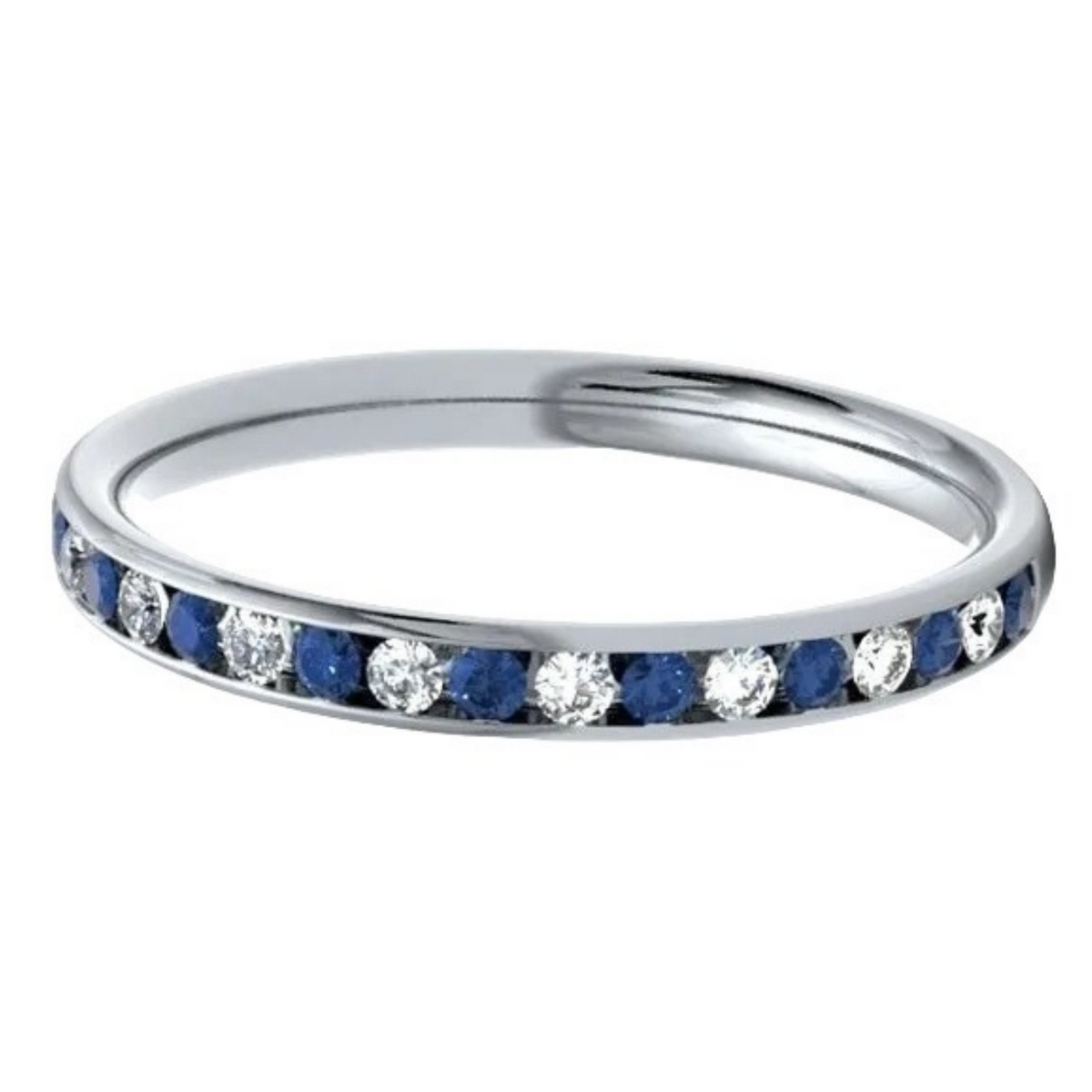 Round Diamond & Sapphire Platinum Ring, Channel Set Half Eternity | ET1301