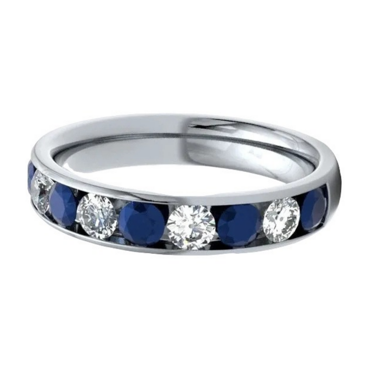 Round Diamond & Sapphire Ring, Channel Set Half Eternity | ET1301