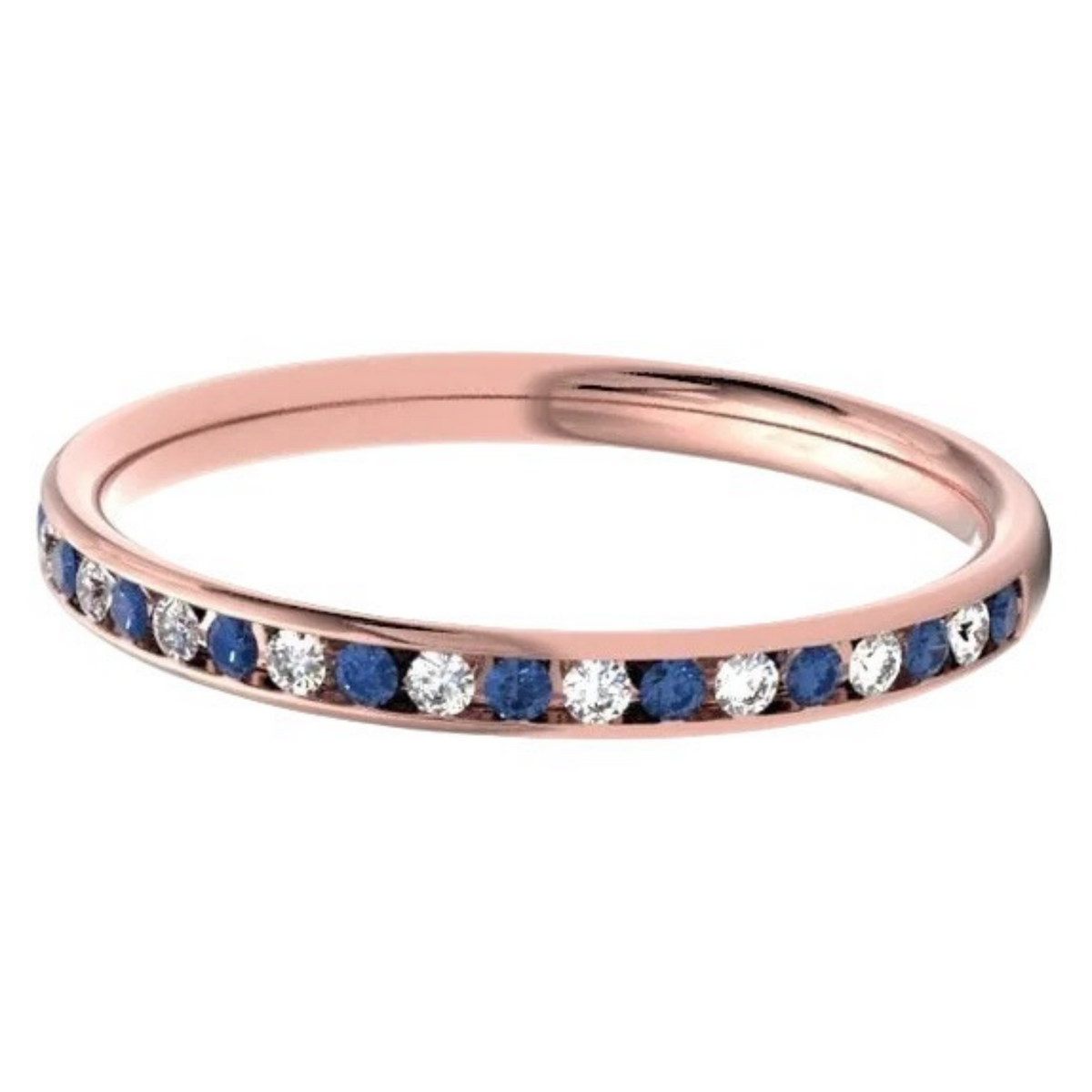 Round Diamond & Sapphire Rose Gold Ring, Channel Set Half Eternity | ET1301