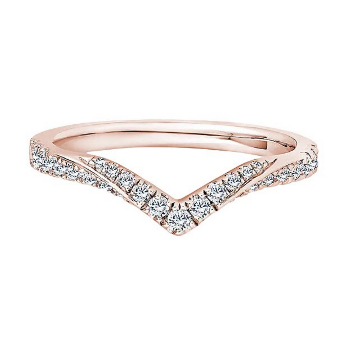 Round Diamond Rose Gold Ring, V Shaped Micro Set Half Eternity | ET1253