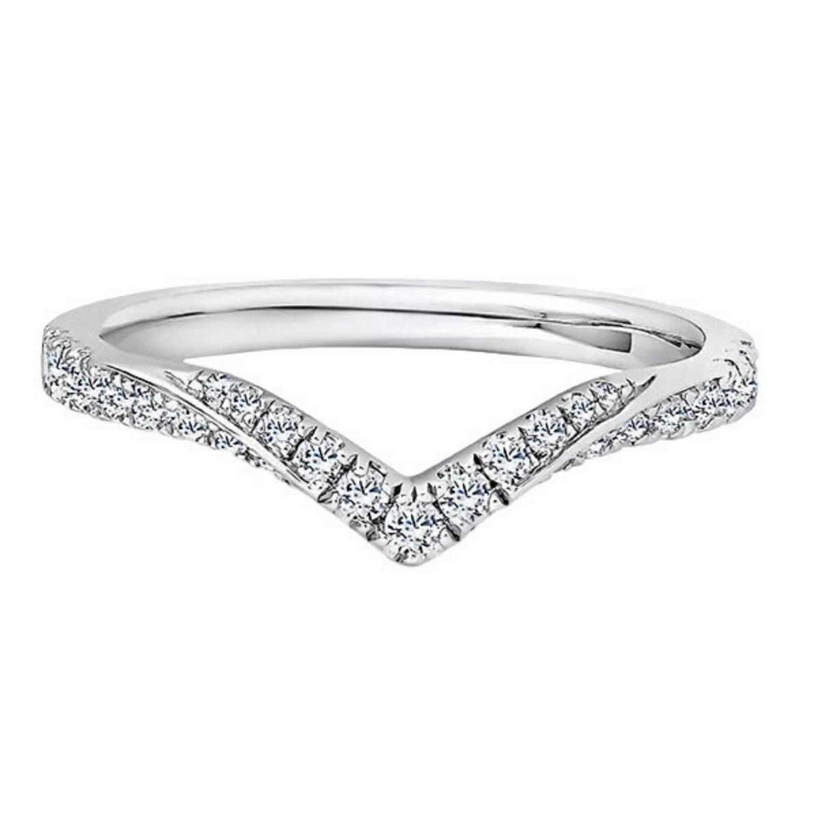 Round Diamond Ring, V Shaped Micro Set Half Eternity | ET1253