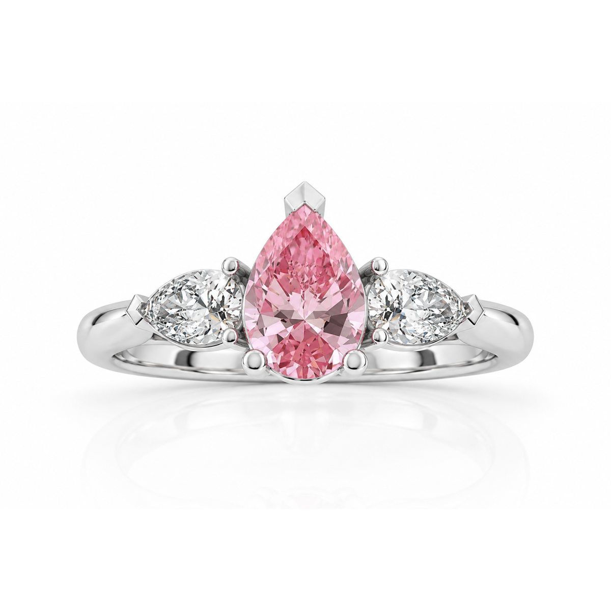 Pink Pear Diamond Engagement Ring, Claw Set Trilogy | M3D03-PINK