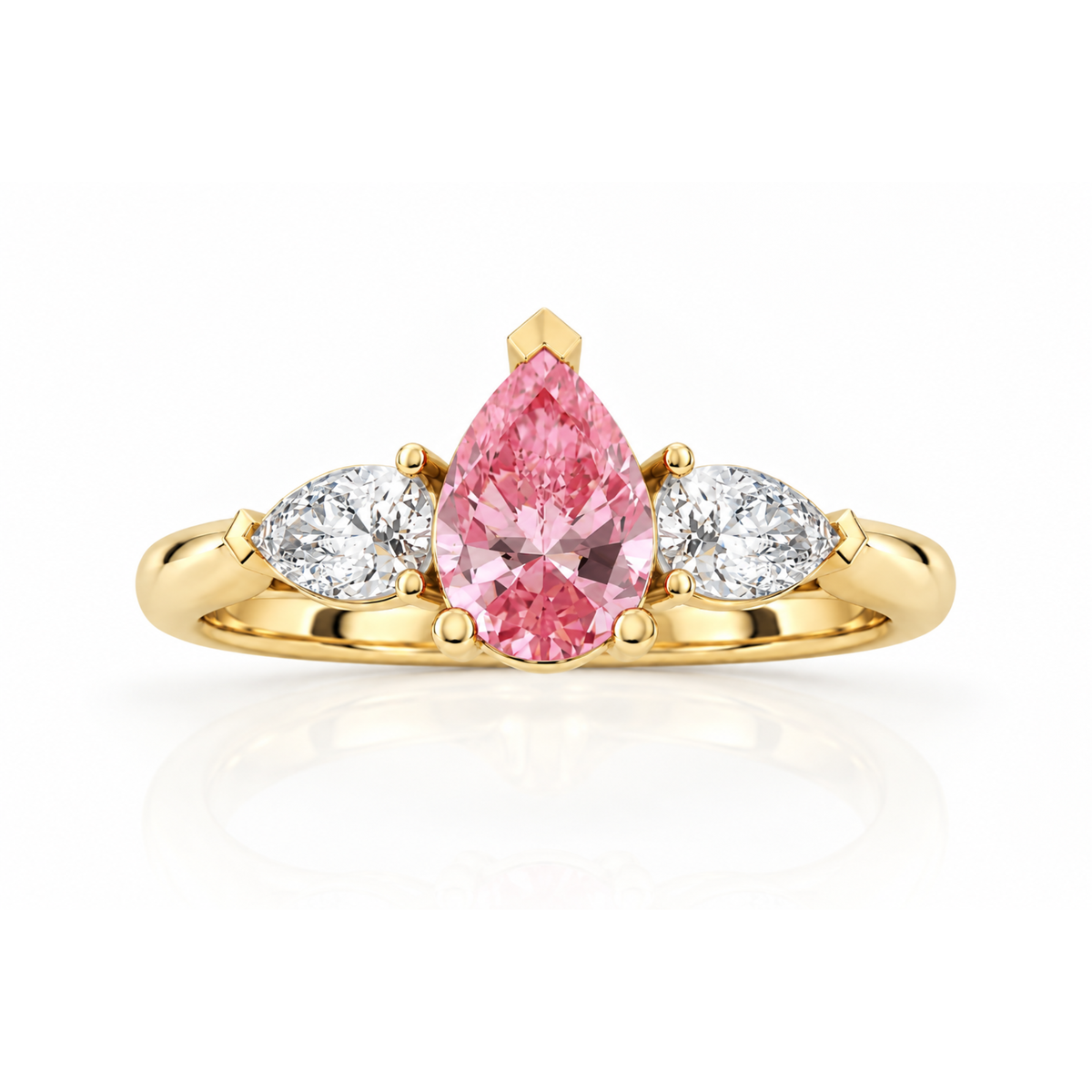 Pink Pear Diamond Yellow Gold Engagement Ring, Claw Set Trilogy | R82311-PINK
