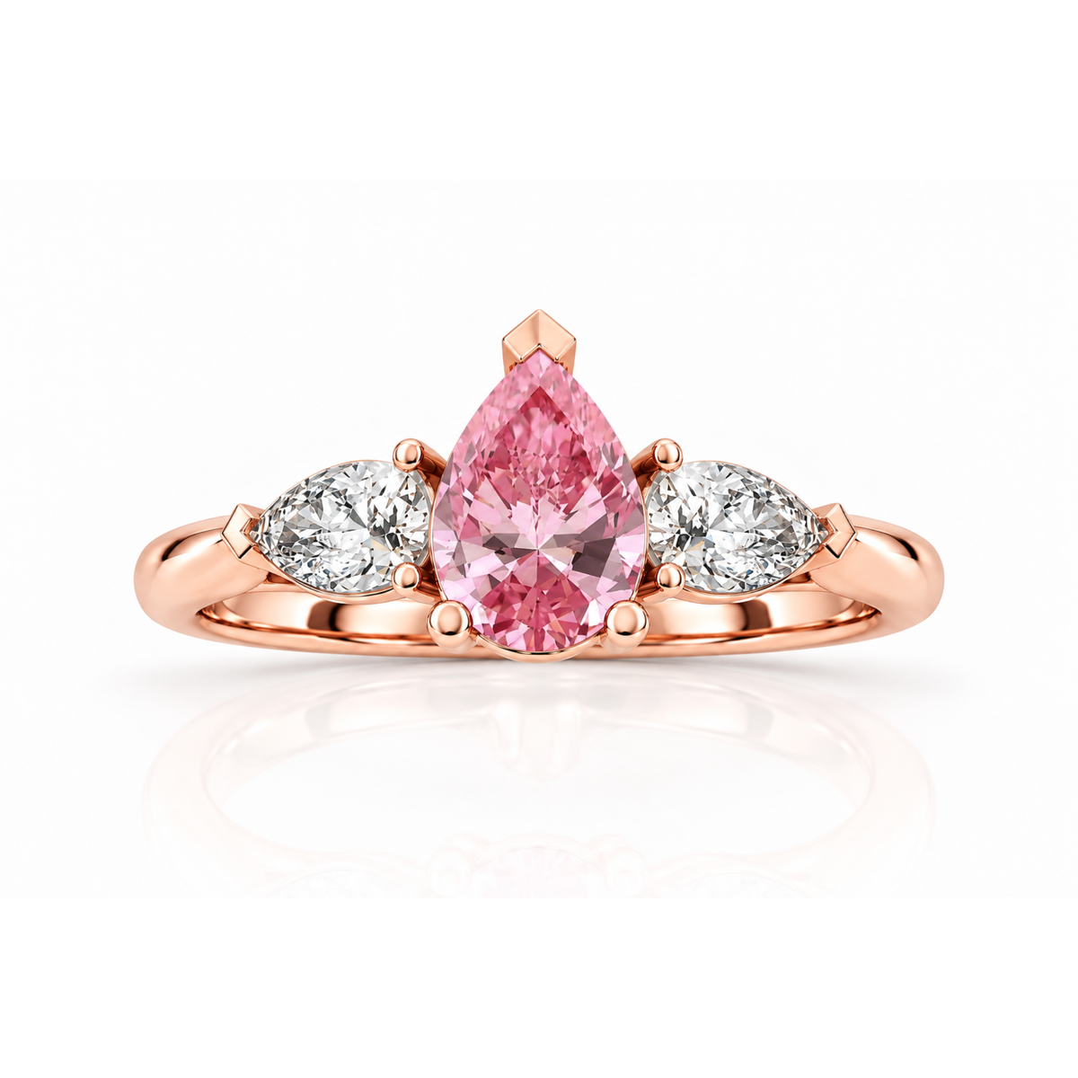 Pink Pear Diamond Rose Gold Engagement Ring, Claw Set Trilogy | M3D03-PINK